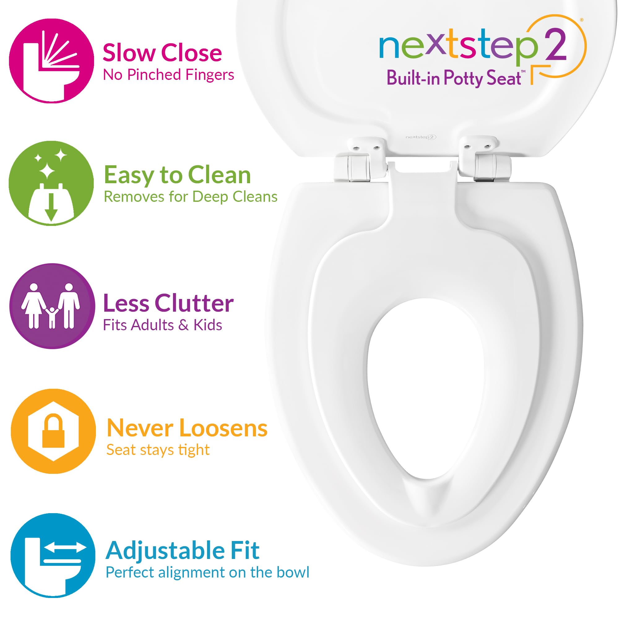 Mayfair NextStep2 built-in potty seat removable for thorough cleaning.