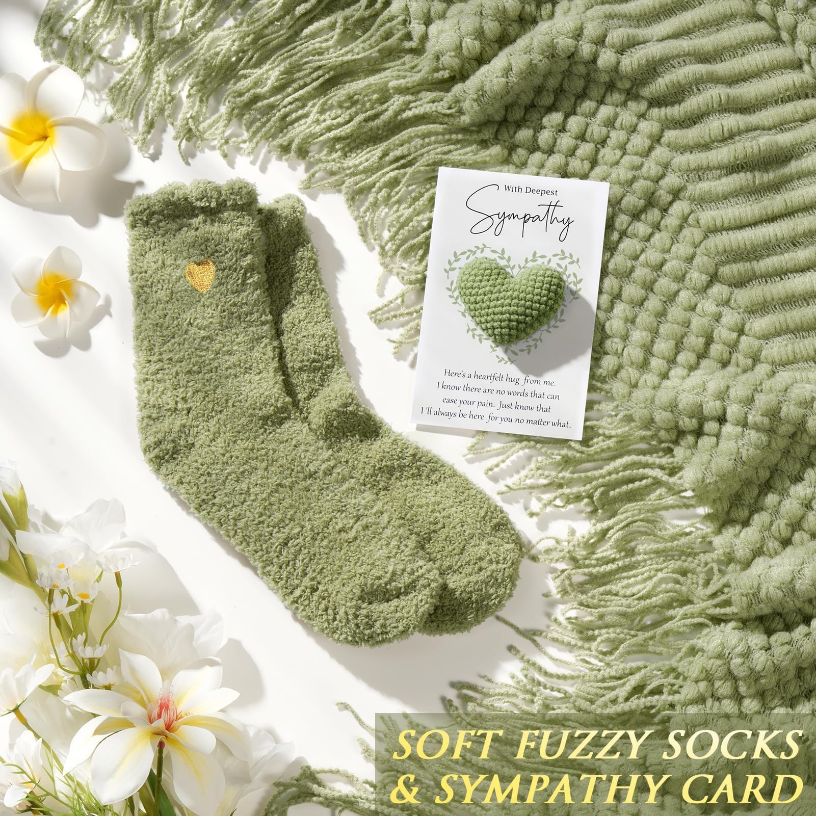MAYICIVO sympathy gift basket heart card visual: crocheted message offers heartfelt support during tough times.