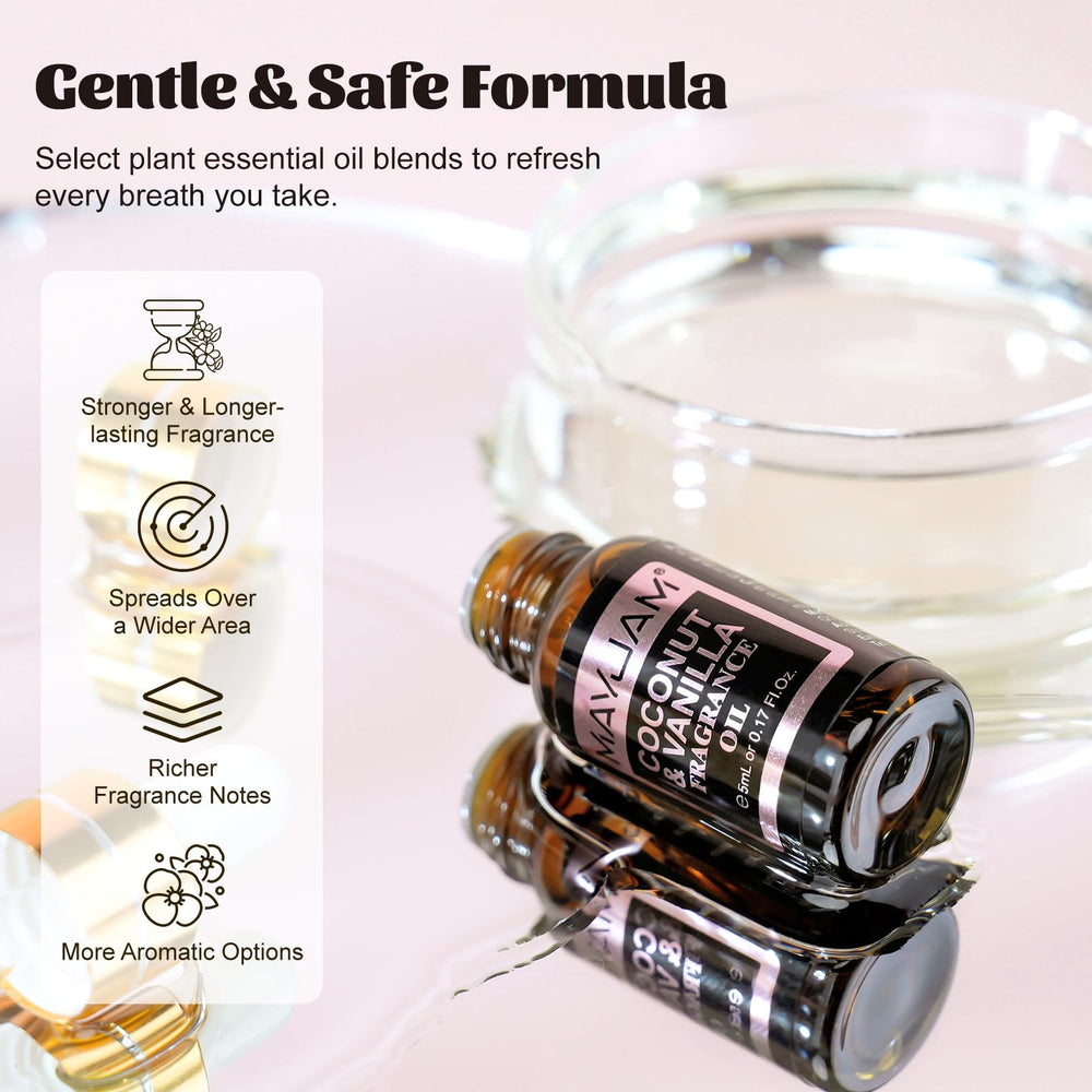 MAYJAM fragrance oil bottles close-up showing diverse scents