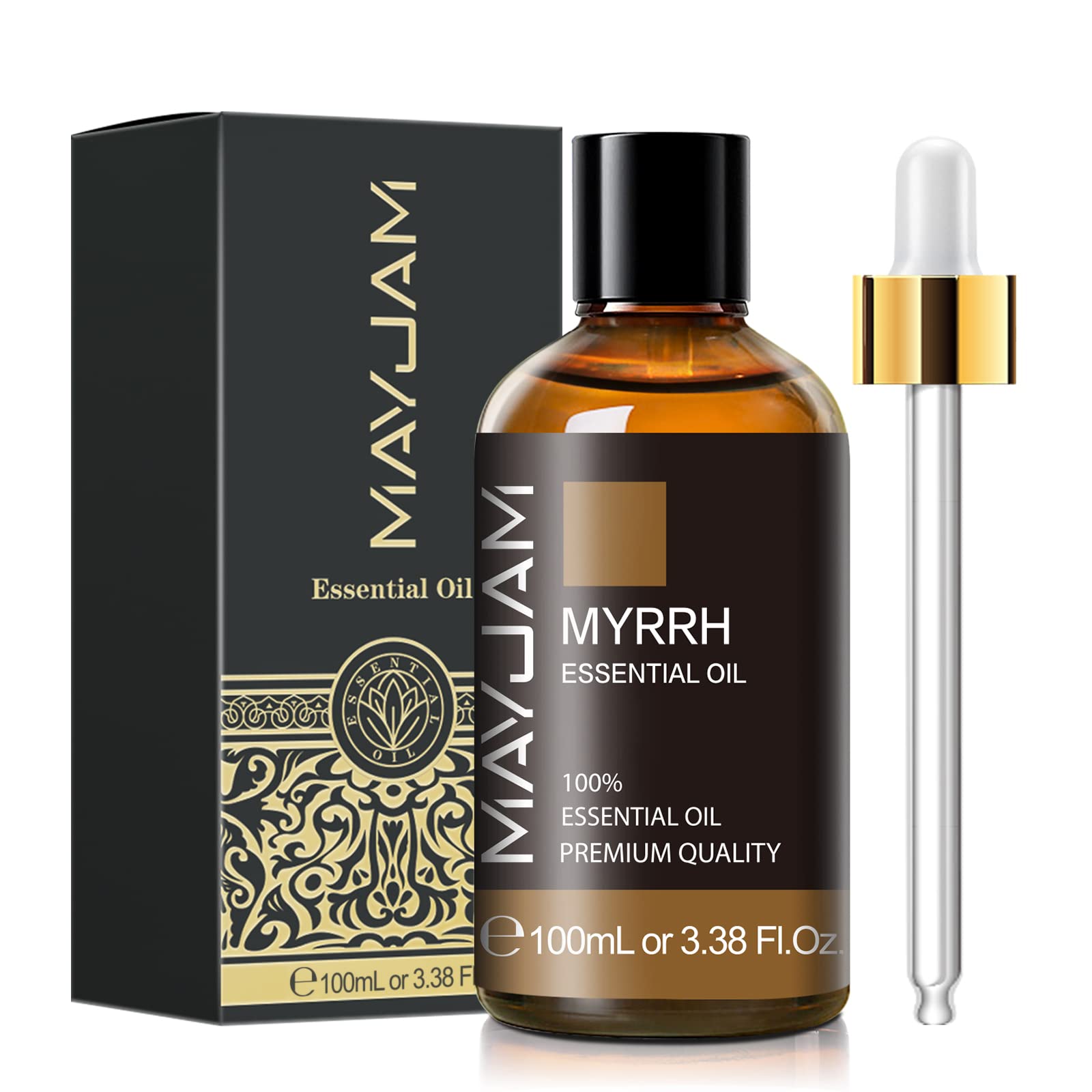 MAYJAM Myrrh Oil 100ml bottle with premium packaging and lasting fragrance.