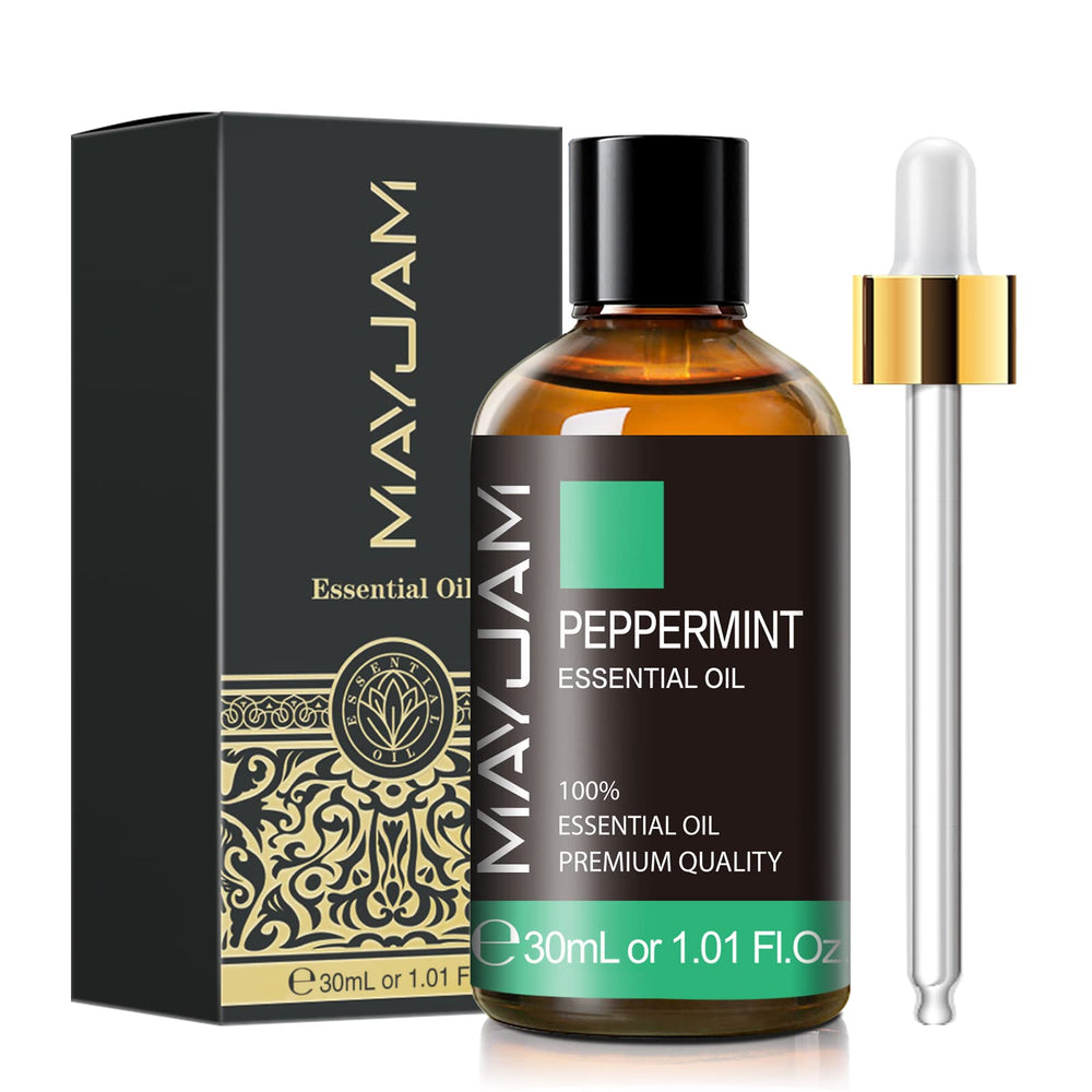MAYJAM Peppermint Oil in diffuser setup delivers refreshing ambiance.