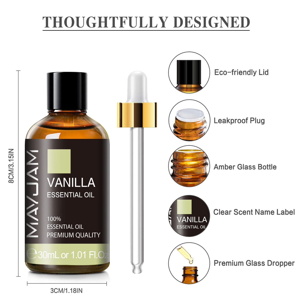 MAYJAM vanilla oil used in bath bombs for soothing scents.