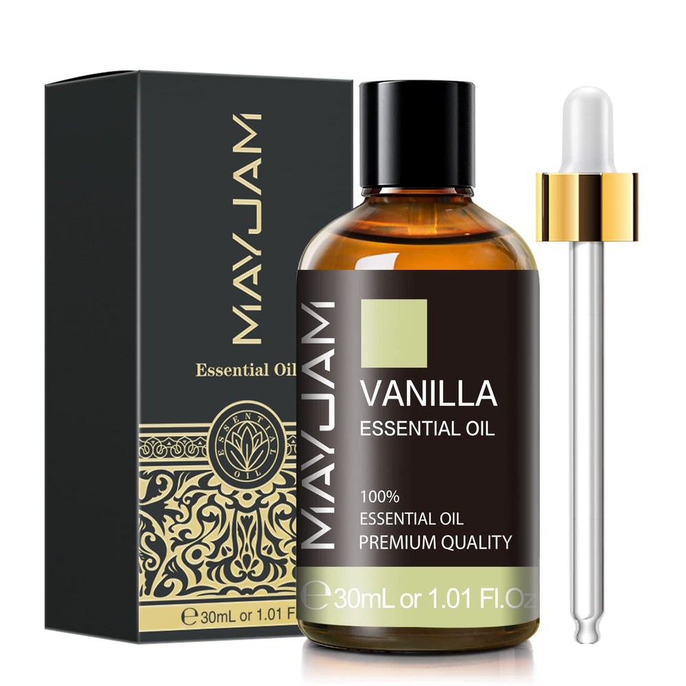 MAYJAM vanilla essential oil dropper for precise dosing in DIY projects.