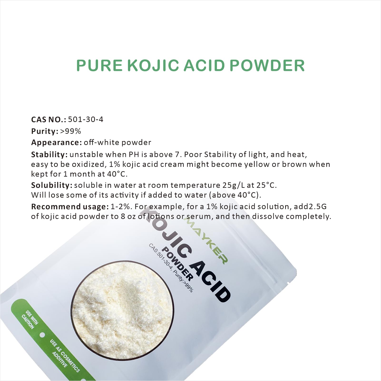 MAYKER Kojic acid powder double-layer packaging protects product quality.