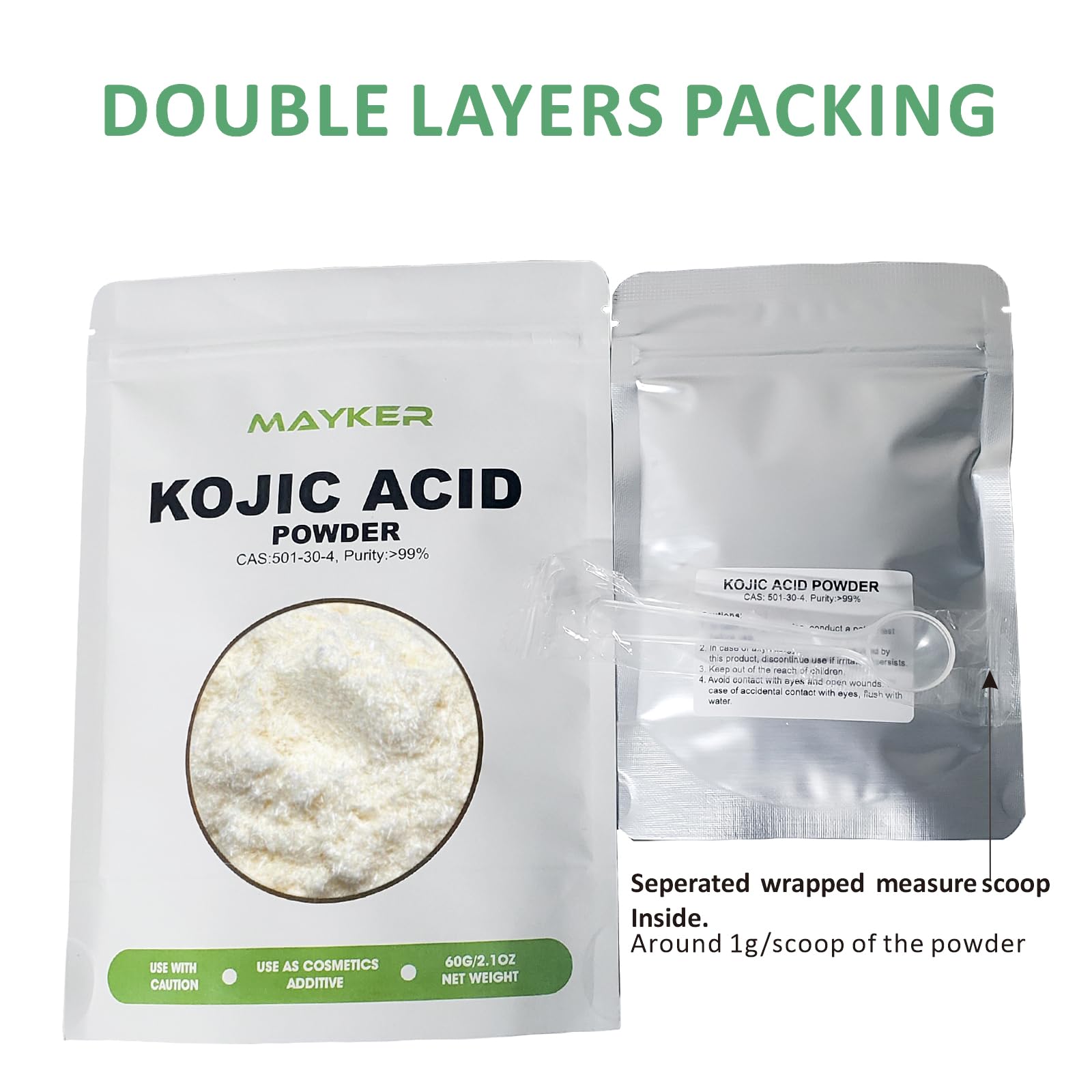 MAYKER Kojic acid powder ideal for DIY soaps and body lotions.