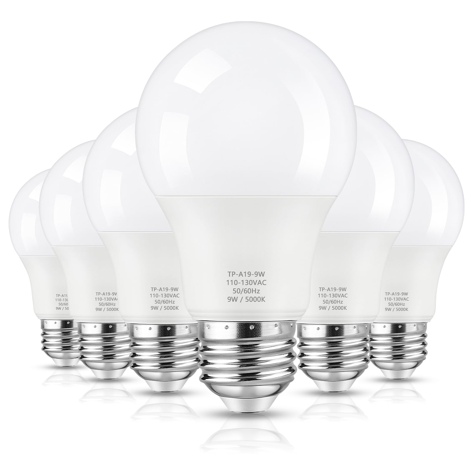 Maylaywood A19 LED bulb emits 850 lumens at 5000K for crisp daylight illumination.