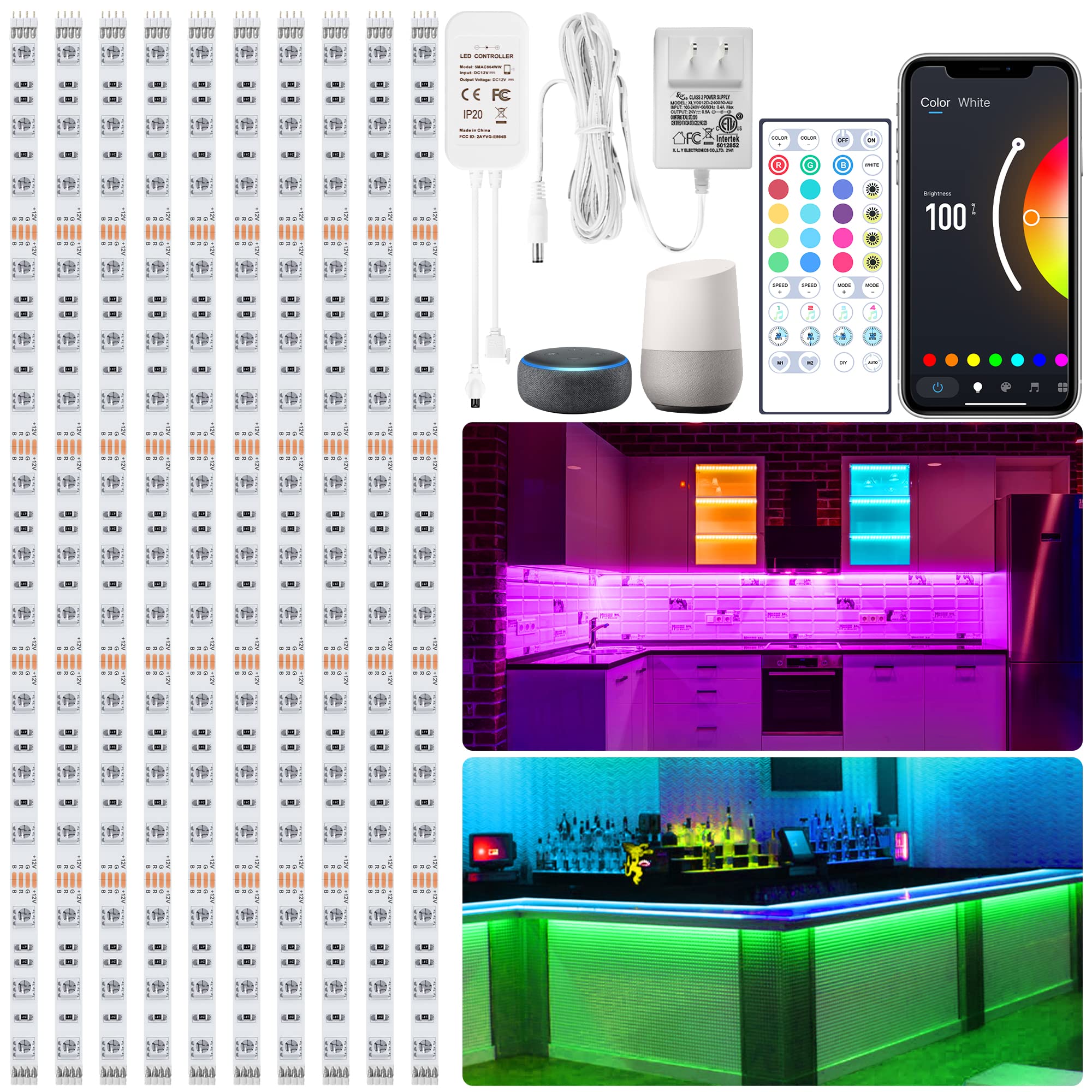 maylit smart RGB under cabinet lights illuminate a kitchen counter for enhanced visibility