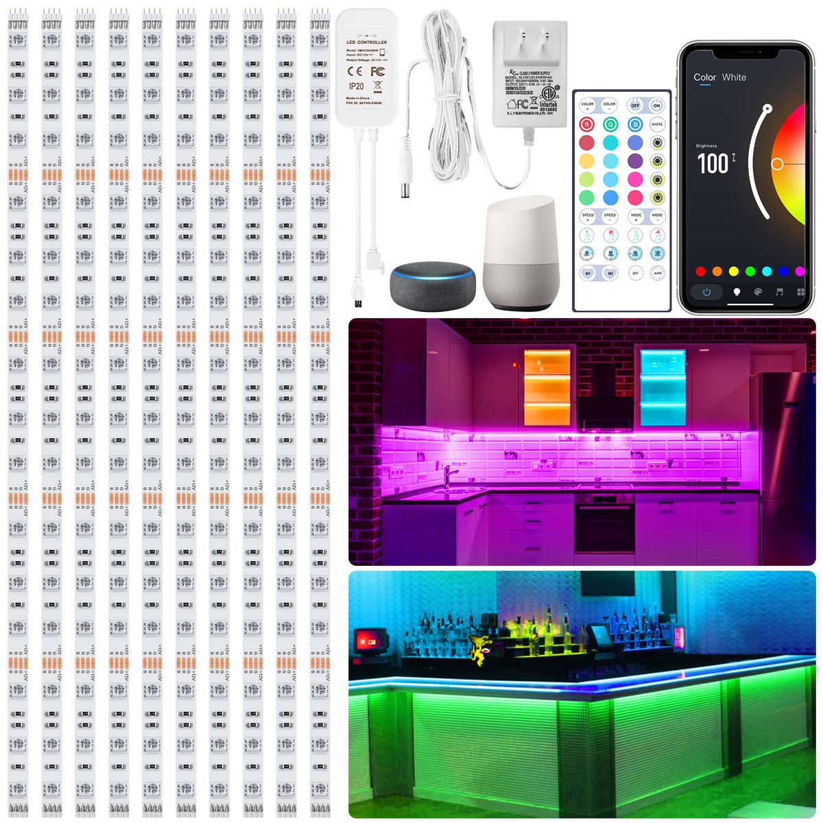 maylit smart RGB under cabinet lights illuminate a kitchen counter for enhanced visibility