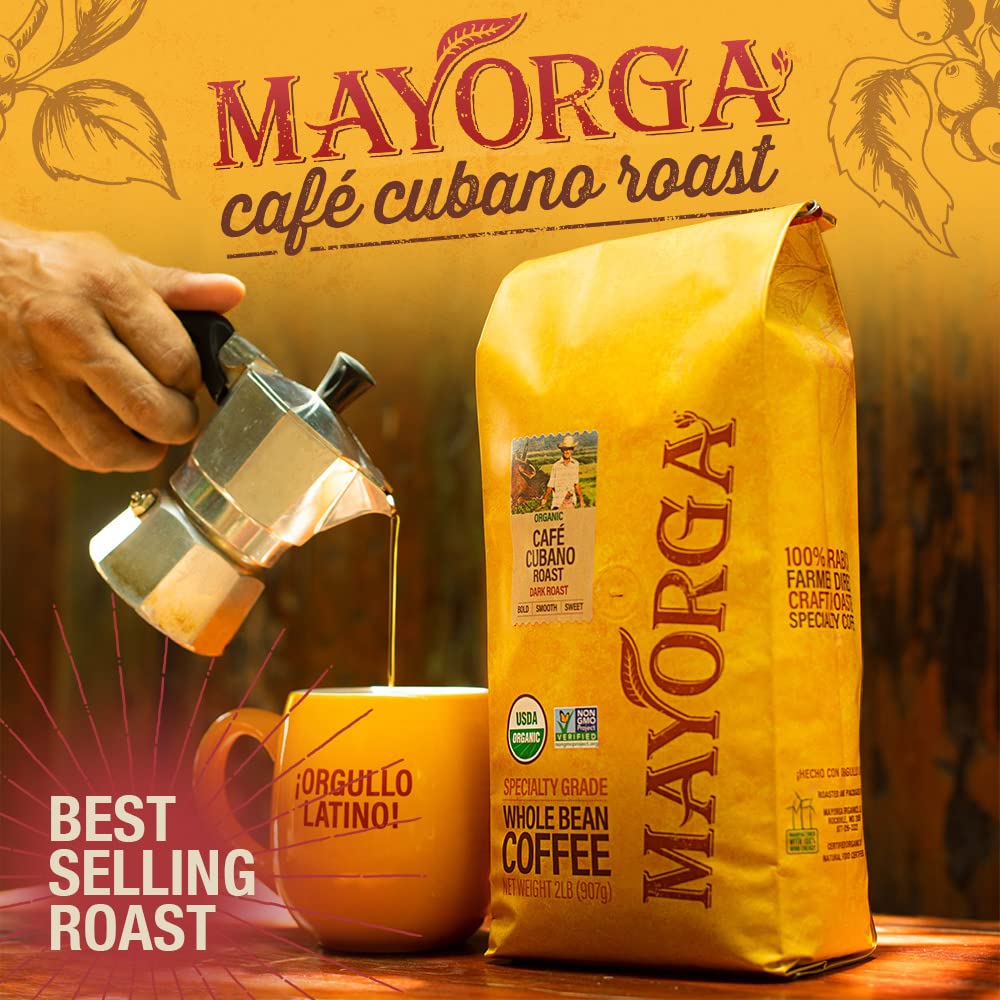 Mayorga Cubano Roast whole beans close-up, rich color for bold flavor