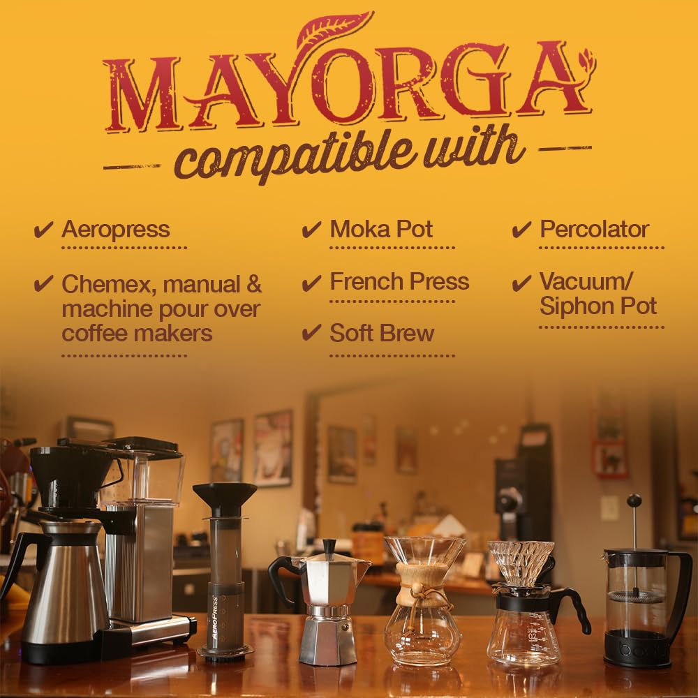 Mayorga Cubano Roast kitchen setup with grinder and bag