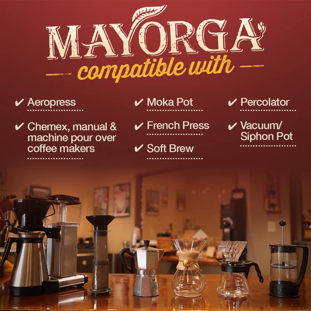 Mayorga Muy Macho 2 lb bag showcases premium, direct-trade freshness.