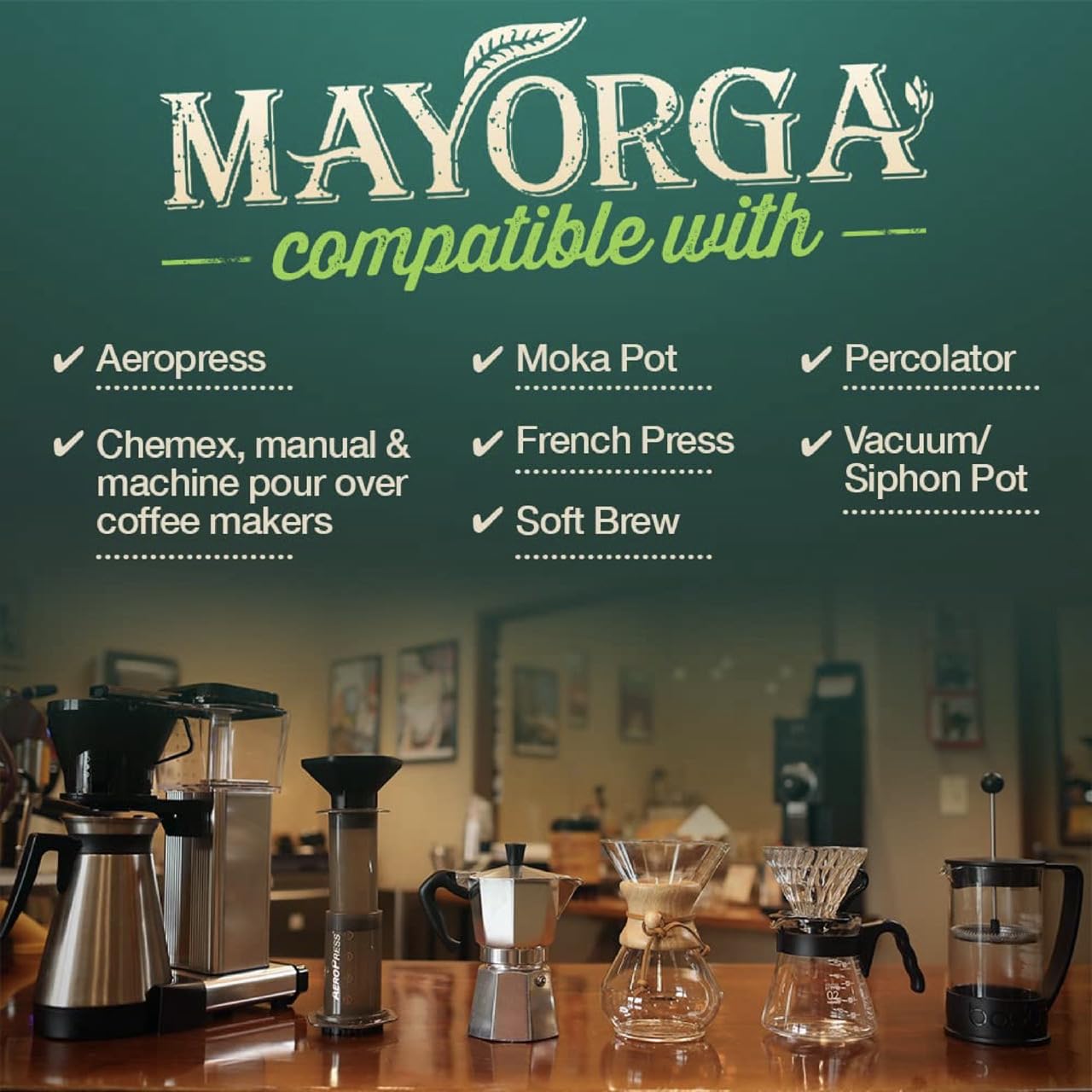 Mayorga organic certifications indicating USDA Organic, Non-GMO, and Kosher