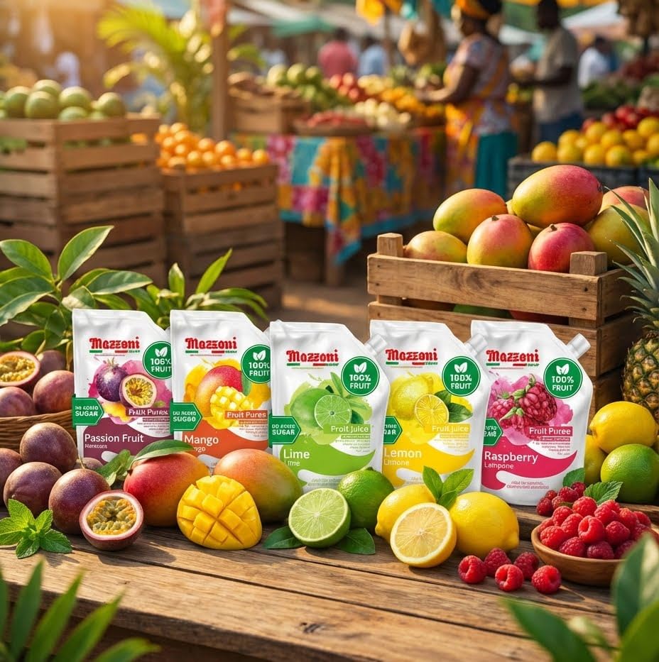 Mazzoni Passion Fruit Puree 2.2lb pouch offers convenient storage and fresh taste.