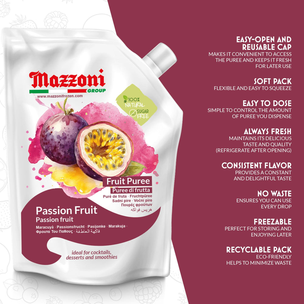 Mazzoni Passion Fruit Puree smoothie-ready base delivers real fruit brightness.