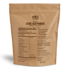 MB Herbals Citric Acid Powder dissolves instantly in water, perfect for recipes and beverages