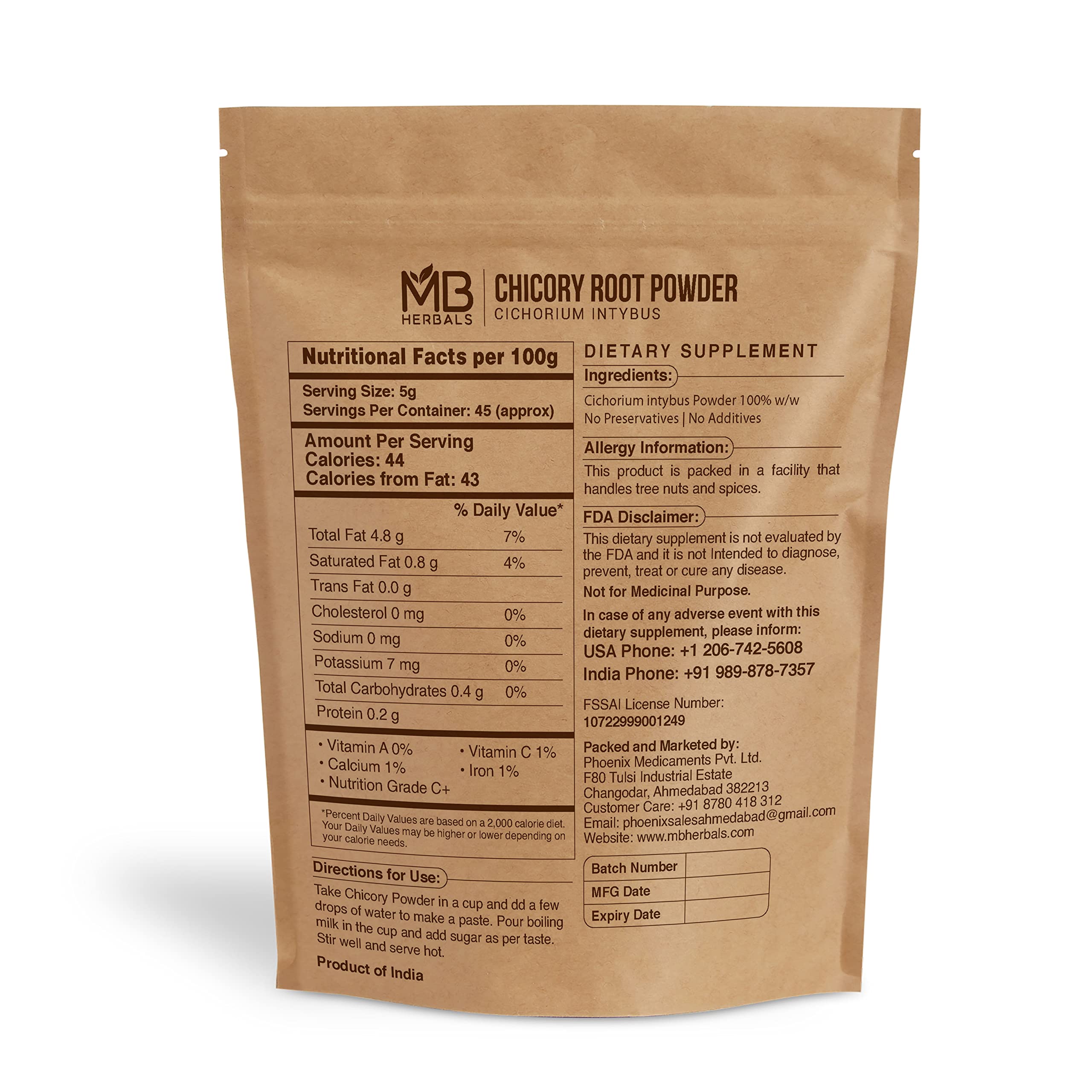 MB Herbals Roasted Chicory Roots shown as the natural flavor base