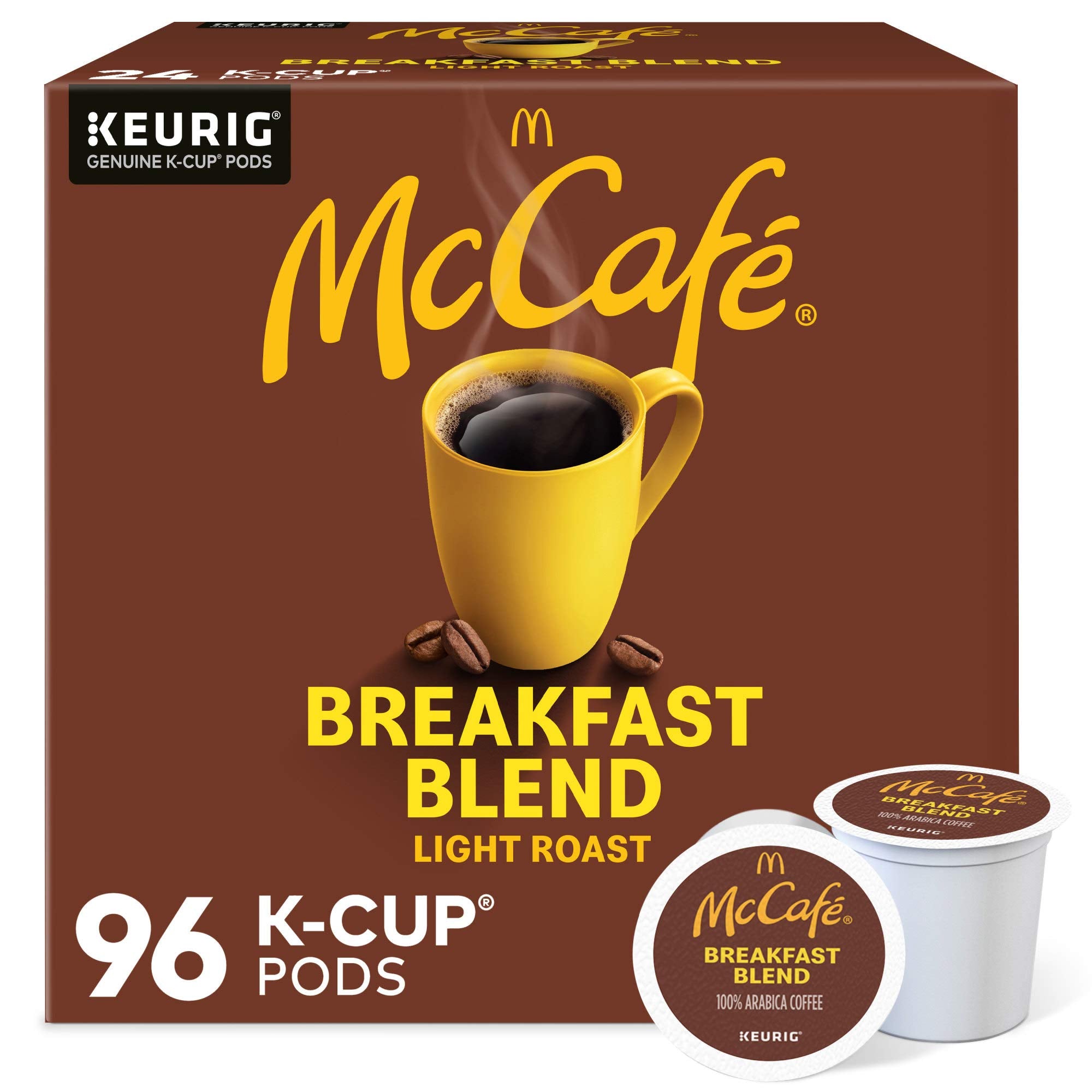 McCafé Breakfast Blend box highlights a bright light roast with citrus aroma for mornings