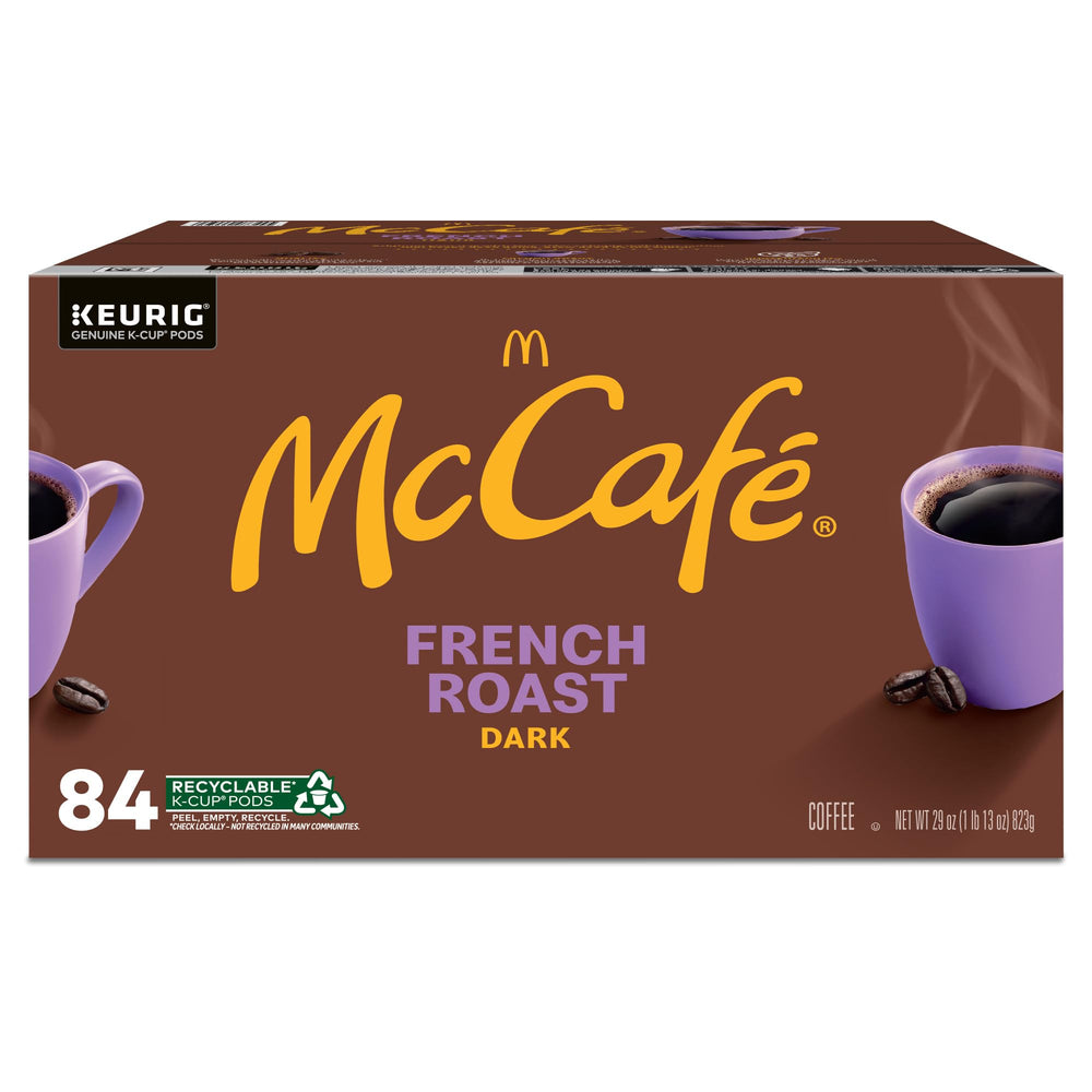 McCafé dark roast flavor profile with cocoa notes on label.