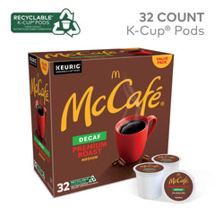 McCafé Keurig decaf pods packaging close-up demonstrating pod convenience