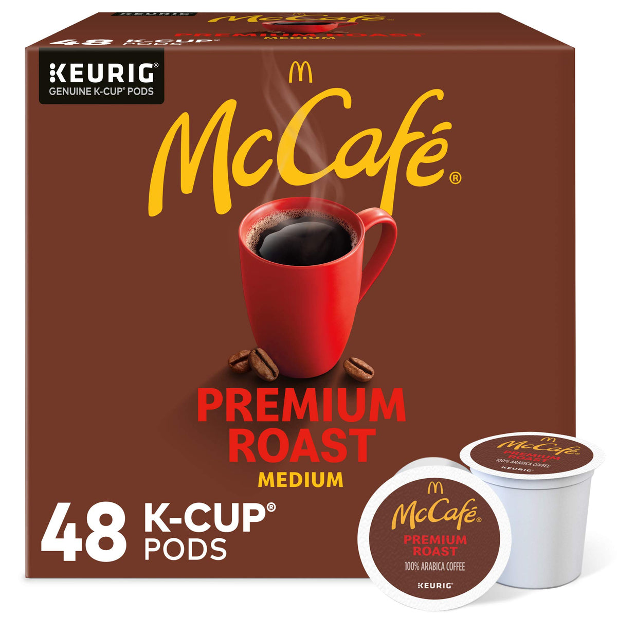 McCafé Premium Roast pod close-up; rich aroma ready to brew for a comforting morning.