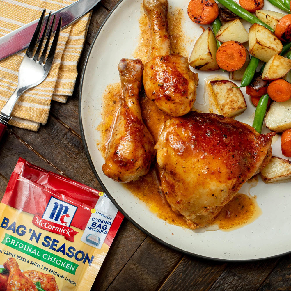 McCormick Bag 'n Season chicken and vegetables prepped for oven roasting
