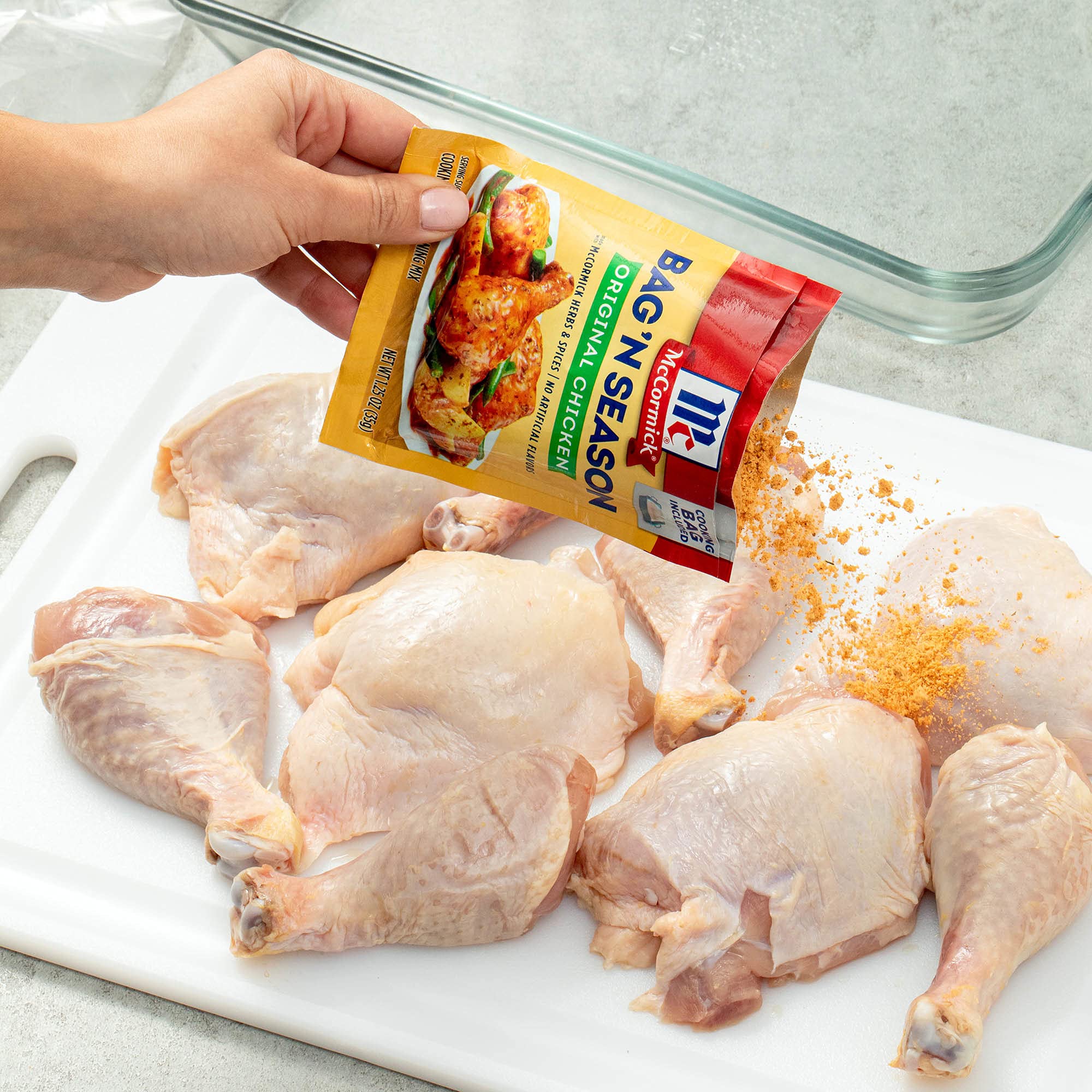 McCormick Bag 'n Season oven dish setup for mess-free cooking