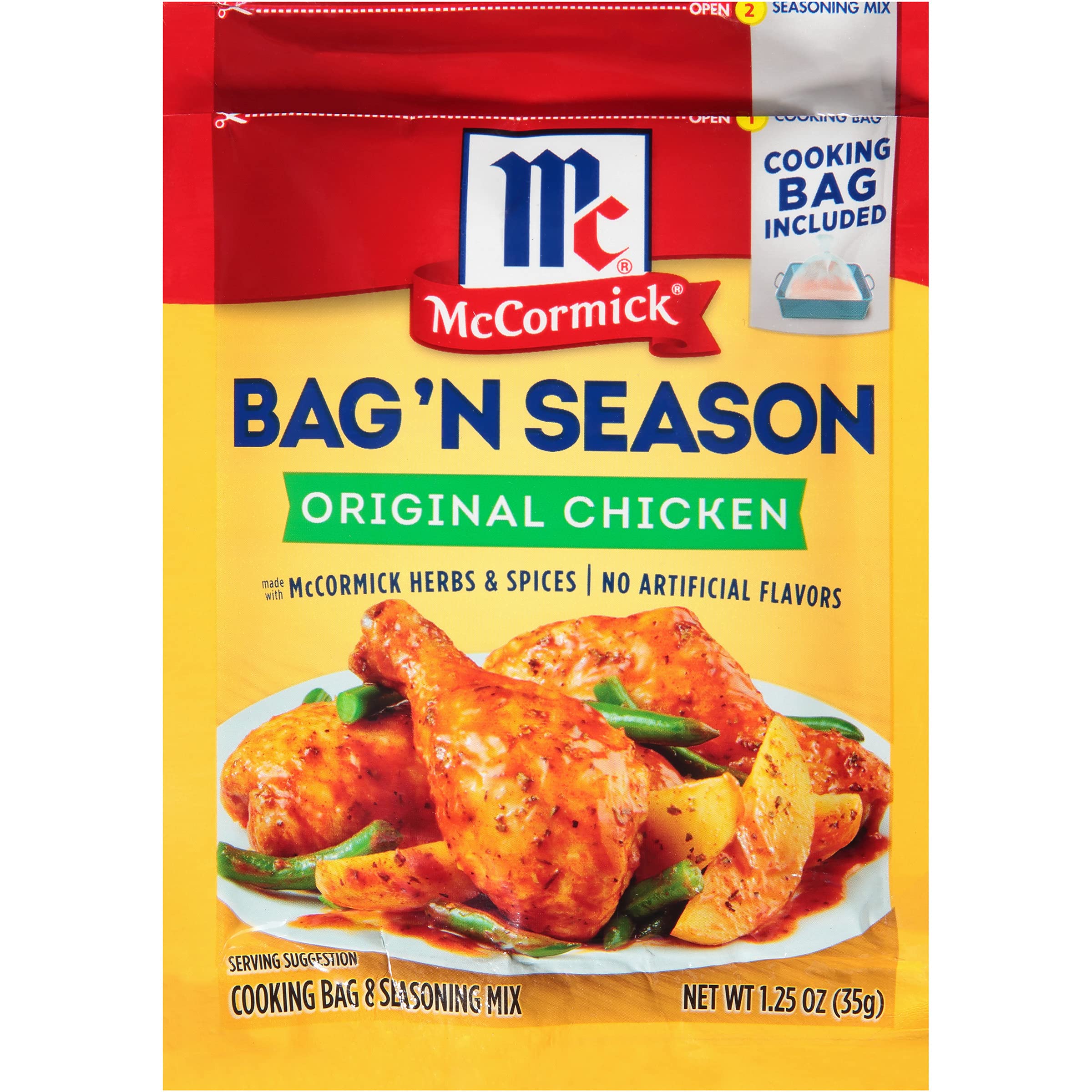 McCormick Bag 'n Season seasoning packets showing savory herb blend for flavorful chicken