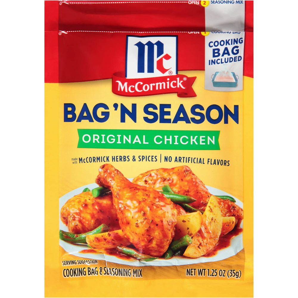 McCormick Bag 'n Season seasoning packets showing savory herb blend for flavorful chicken