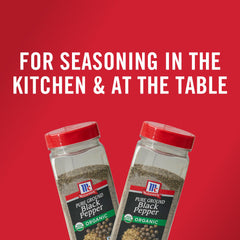 Coarse-ground McCormick Black Pepper shaker for pepper-forward dishes.