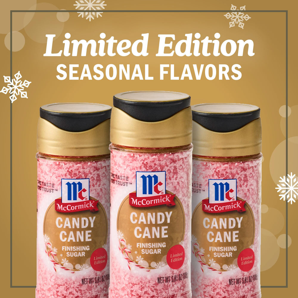 McCormick Candy Cane Finishing Sugar dusted on lattes for seasonal warmth