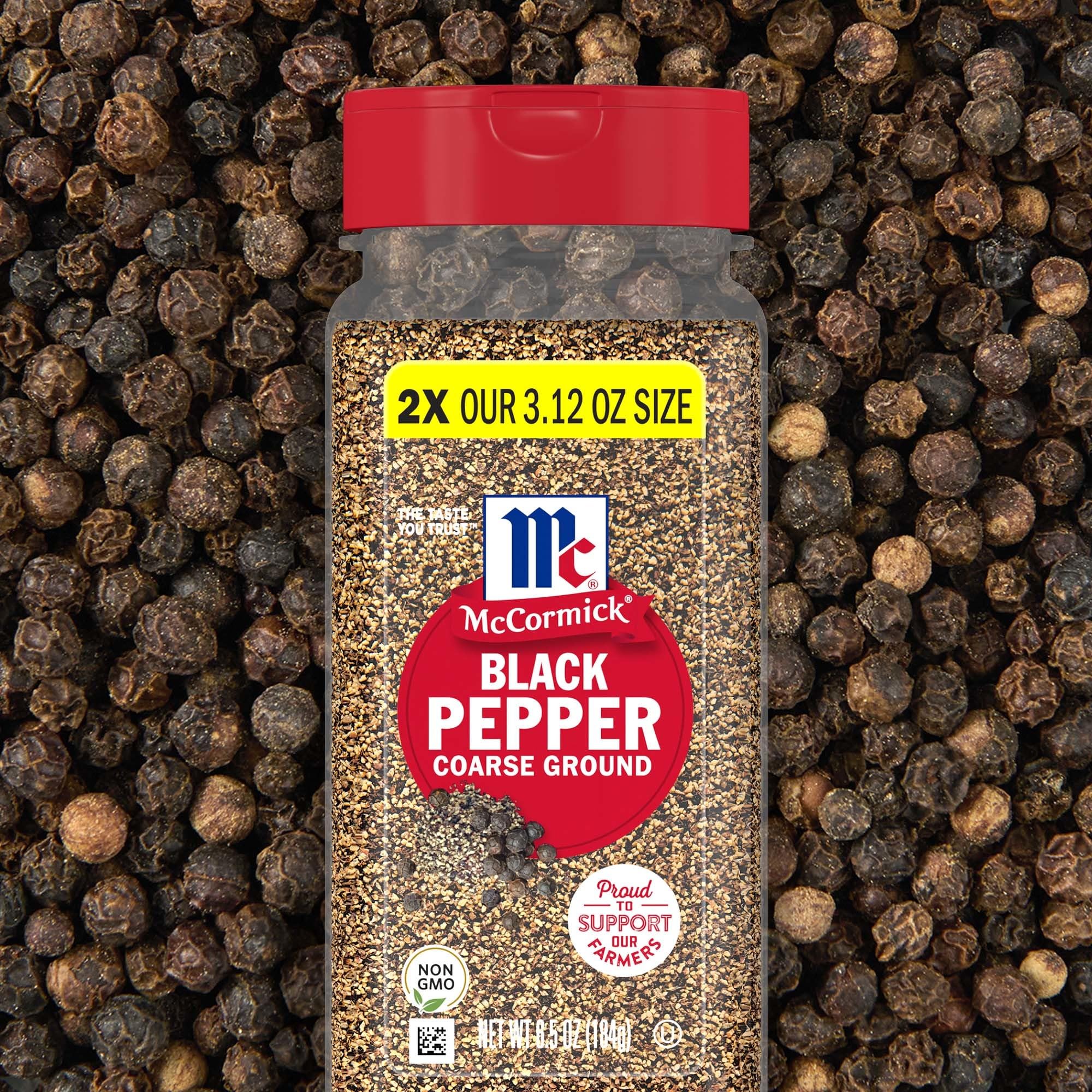 McCormick packaging showing the coarse ground pepper for home cooks