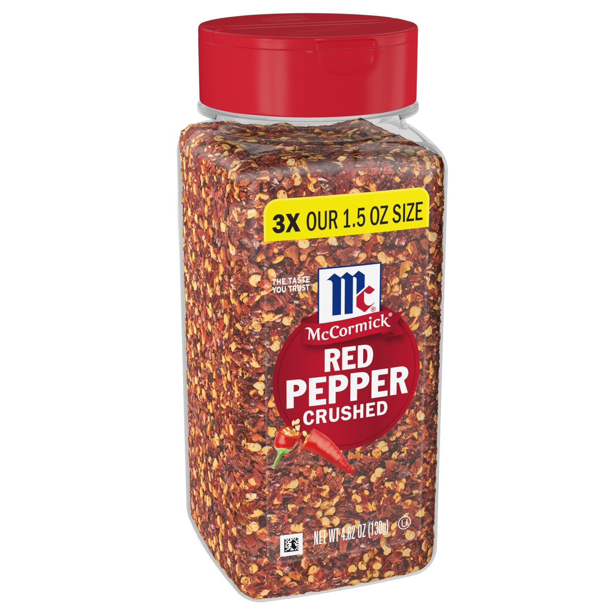 McCormick Crushed Red Pepper bottle pouring heat for pizza and eggs