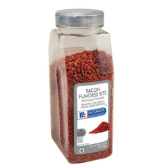 McCormick Culinary Bacon Flavored Bits bottle ready to elevate soups and salads with smoky flavor.