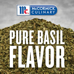 Shaker-top container of McCormick Culinary Basil Leaves for quick seasoning