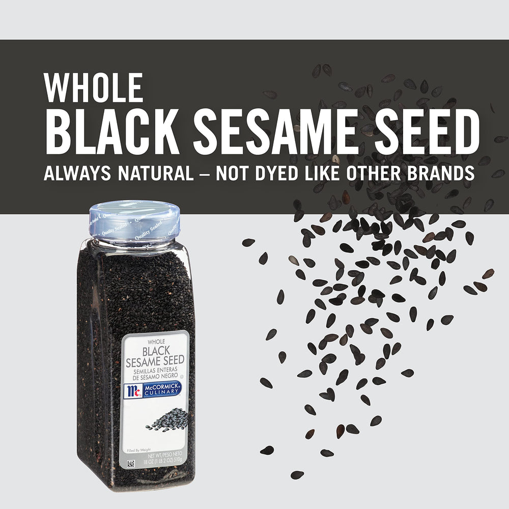 Close-up of McCormick Culinary black sesame seeds highlighting natural color