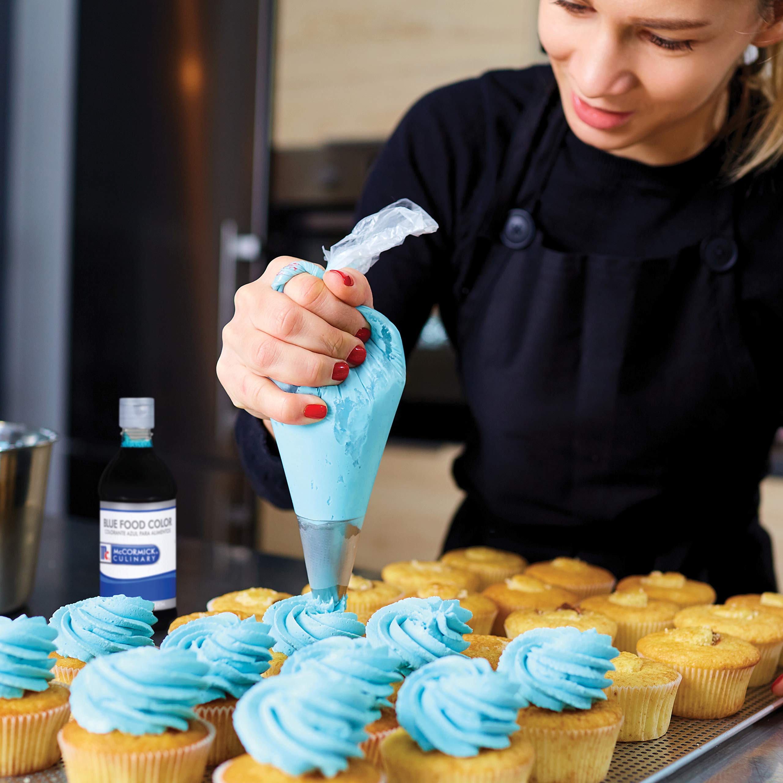 Blue fondant colored with McCormick Culinary liquid for creative decorations.