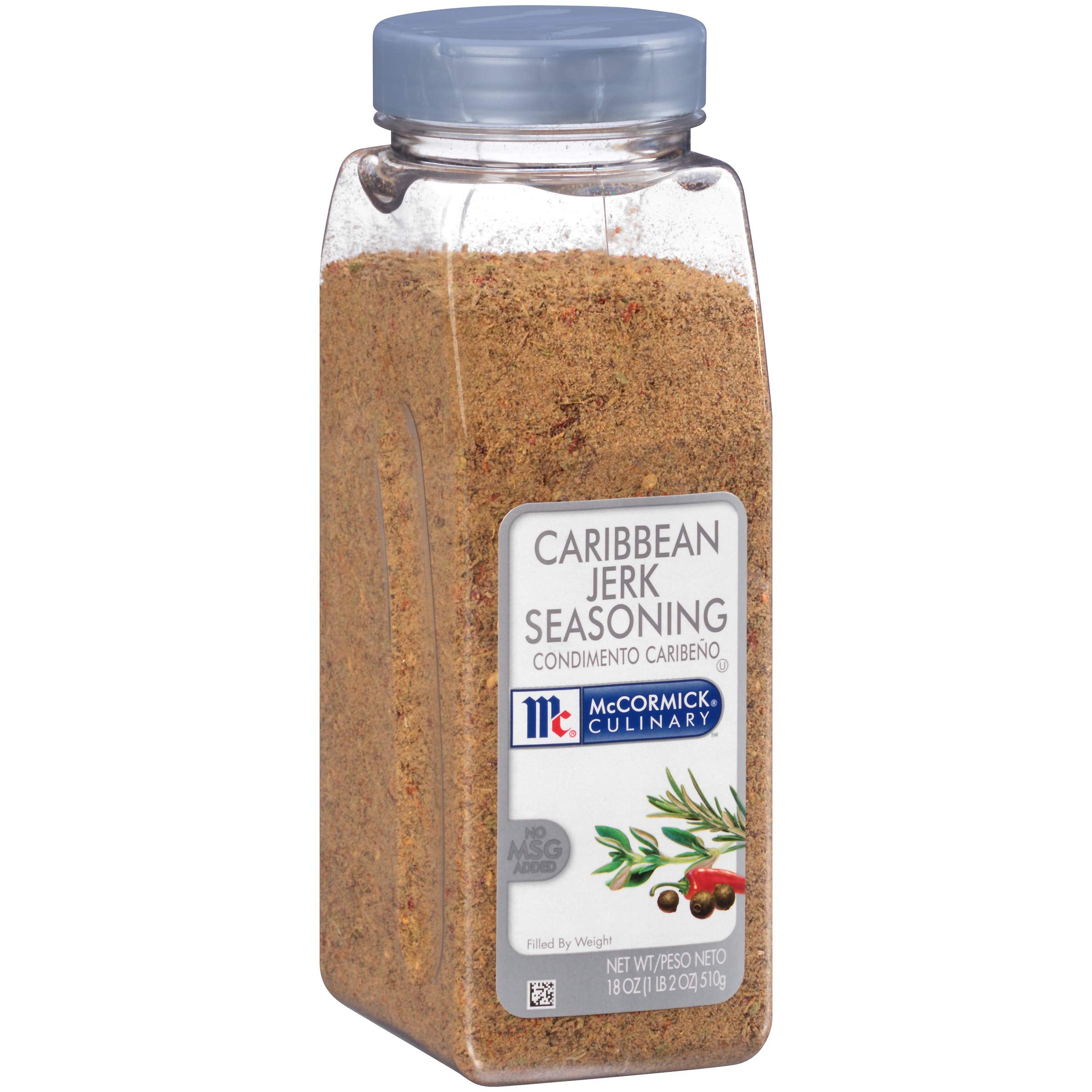 McCormick Culinary Caribbean Jerk bottle pour showcasing bold marinade-ready flavor.