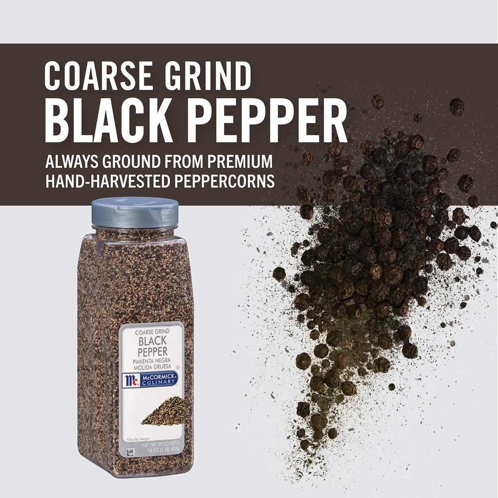 McCormick Culinary coarse grind black pepper elevating fish with a piney note.