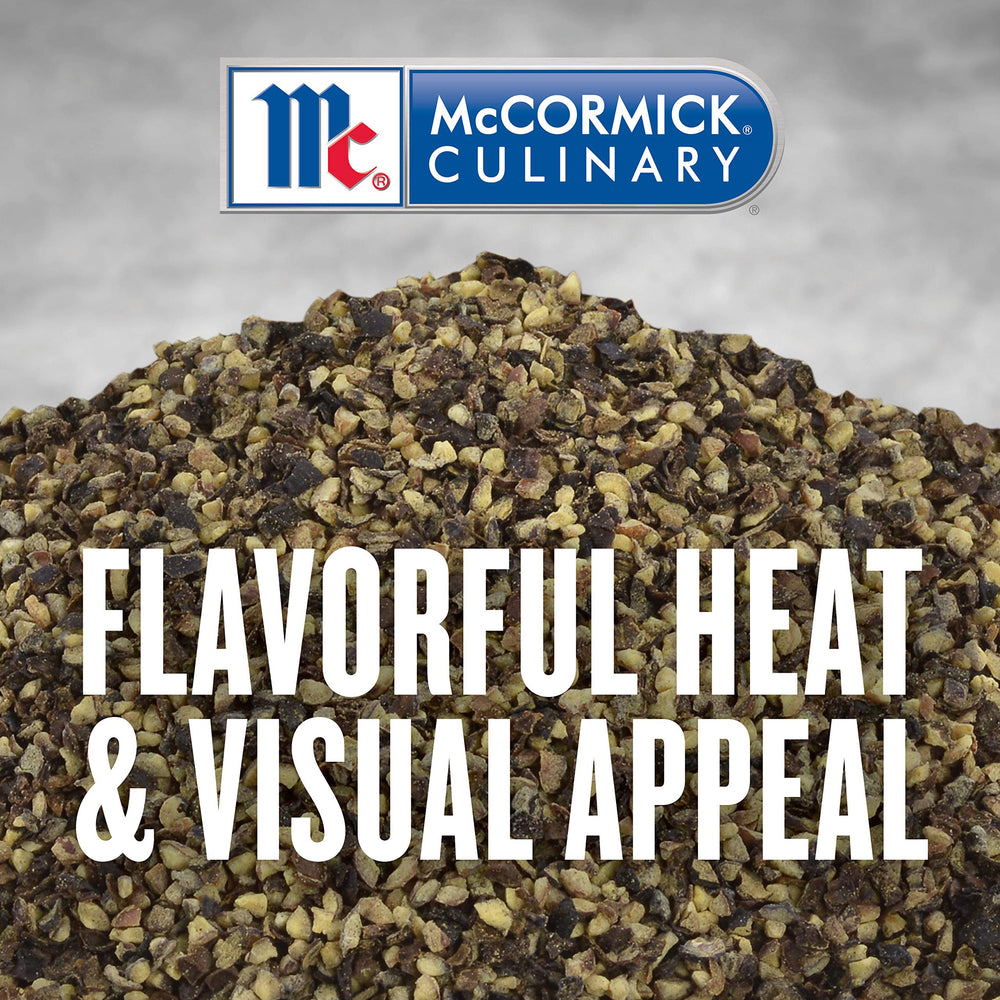 McCormick Culinary coarse grind black pepper dressing sprinkle enhances salad flavor.