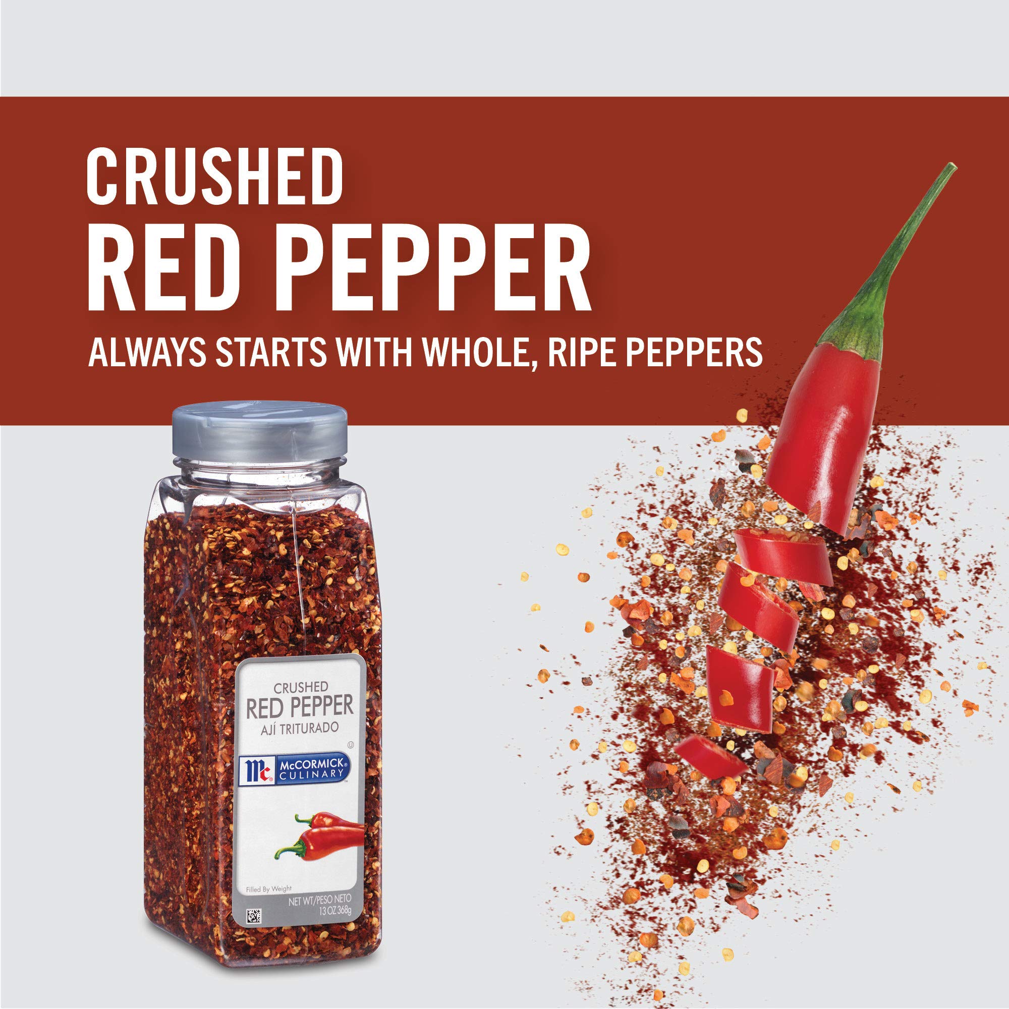McCormick Culinary crushed red pepper bottle top view for precise shaker control.