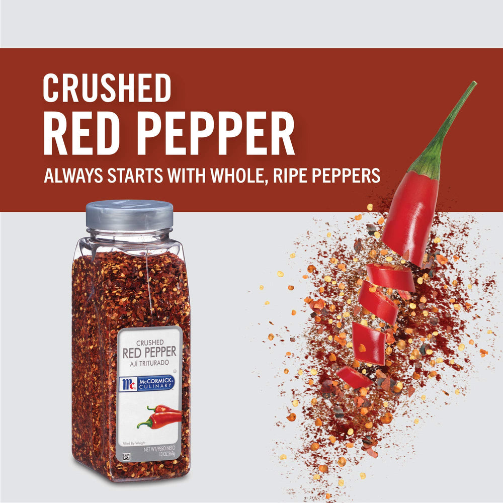 McCormick Culinary crushed red pepper bottle top view for precise shaker control.