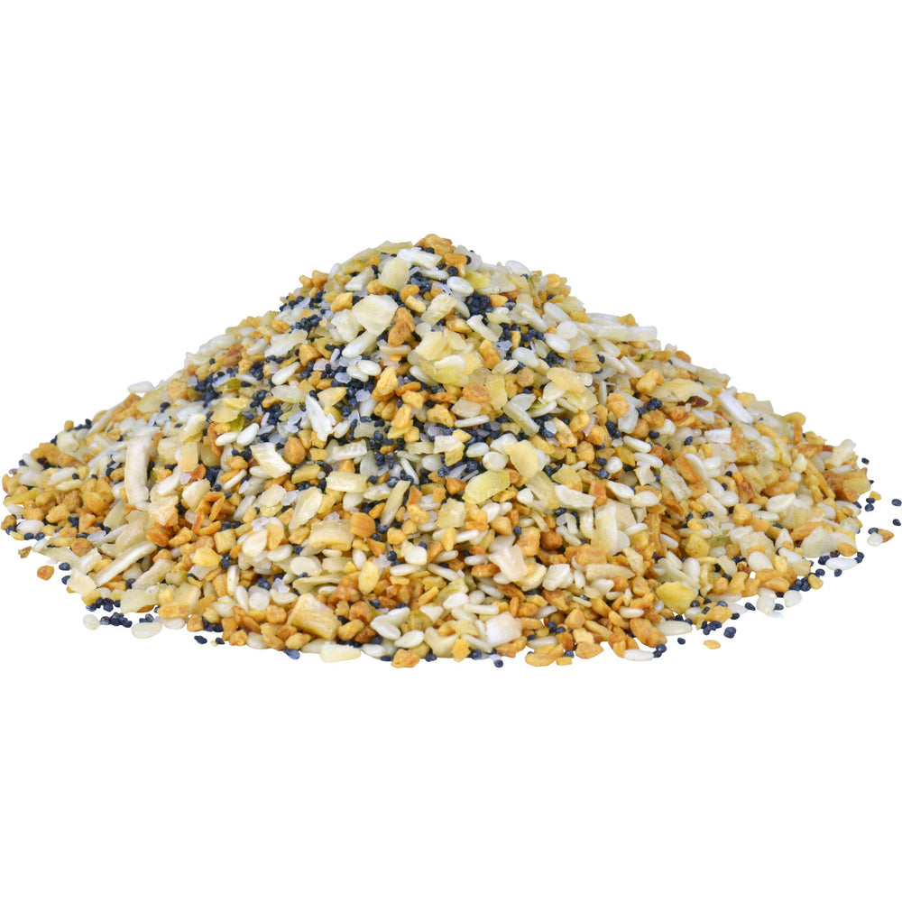 Open container of McCormick Culinary Everything Bagel Seasoning ready for use.