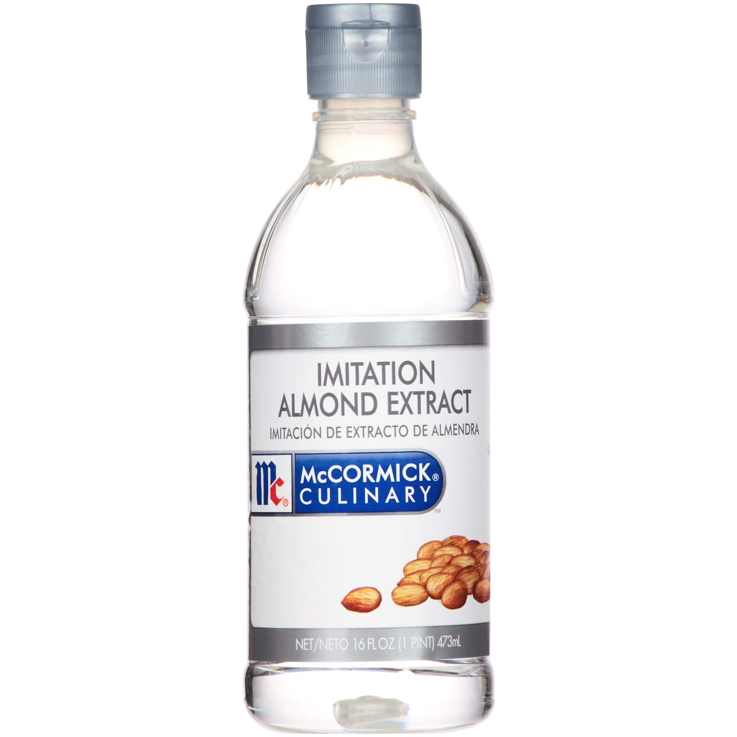 McCormick Culinary imitation almond extract bottle front, ready to boost pastries and desserts.