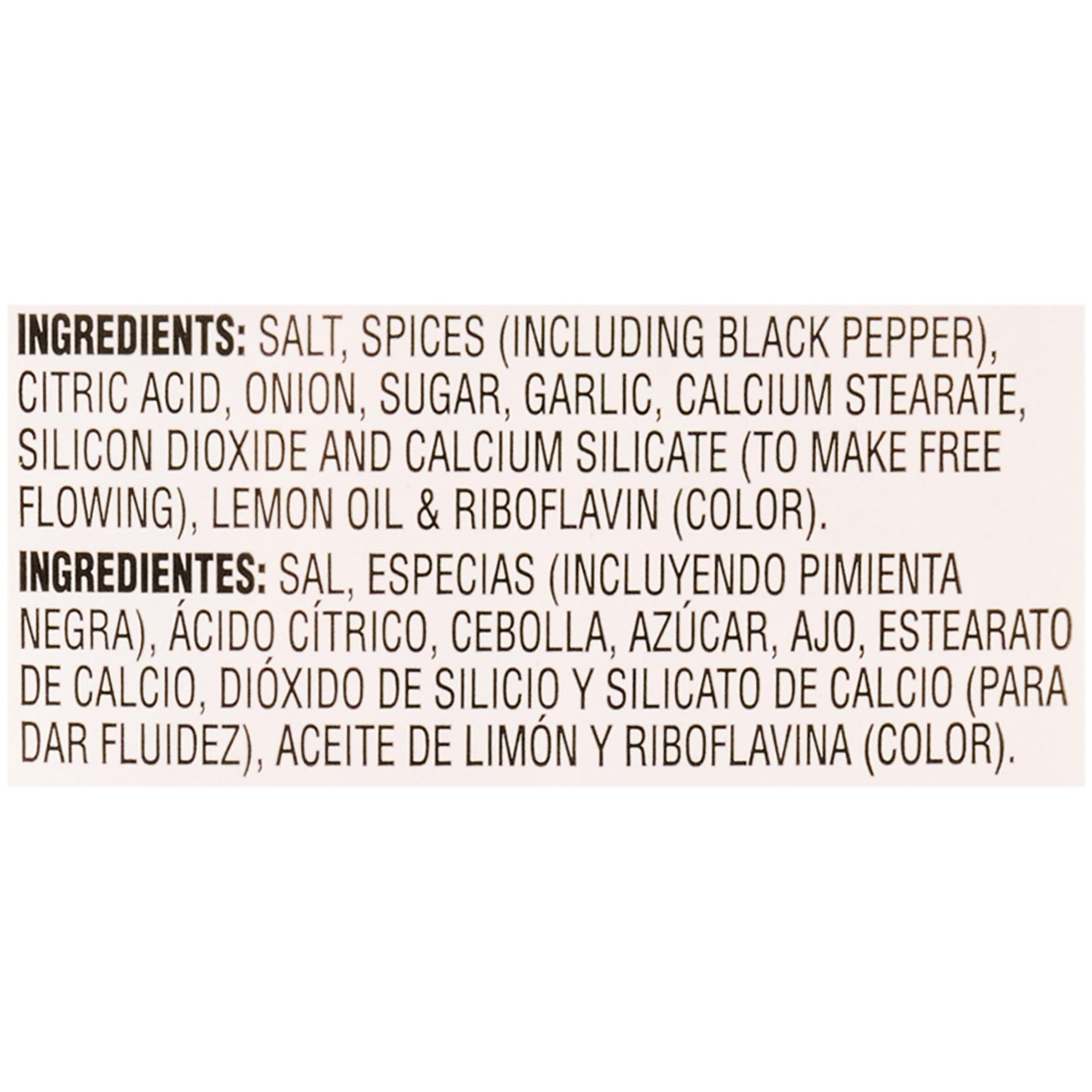 McCormick Culinary Lemon Pepper Seasoning Salt ingredients close-up for fresh, high-quality seasoning.