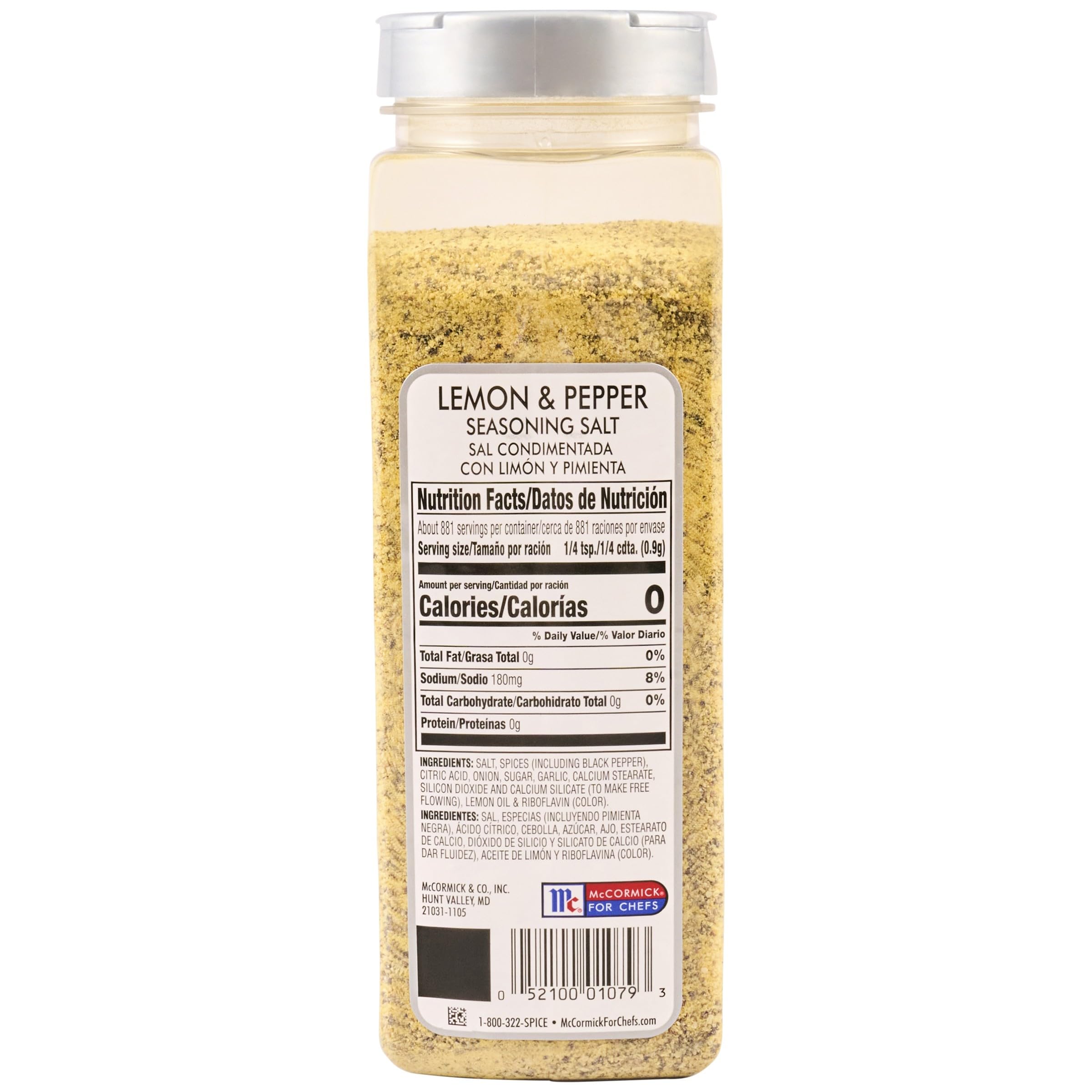 McCormick Culinary Lemon Pepper Seasoning Salt label showing chef-approved flavor.