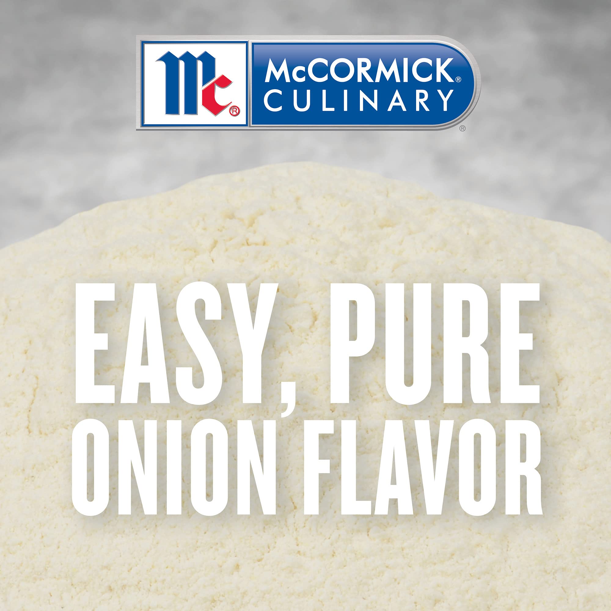 closeup of McCormick Culinary Onion Powder label showing real onion origin