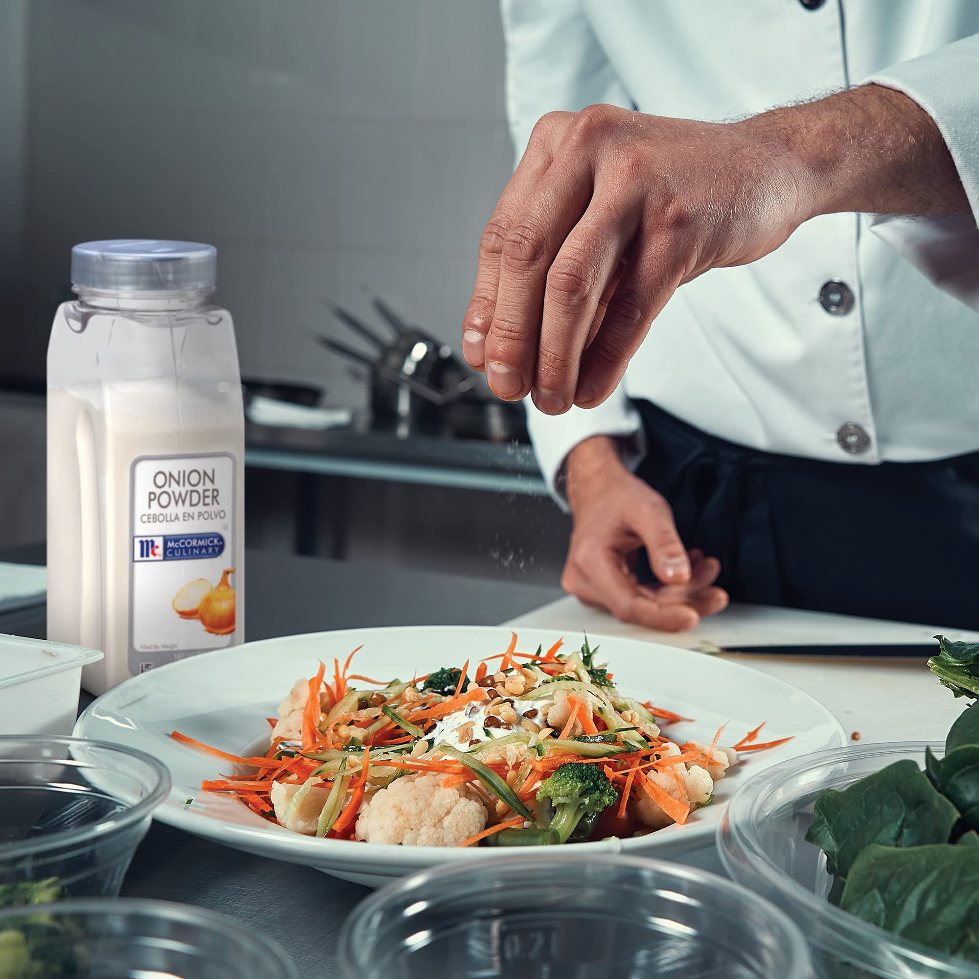 McCormick Culinary Onion Powder added to a pot for soups and stews
