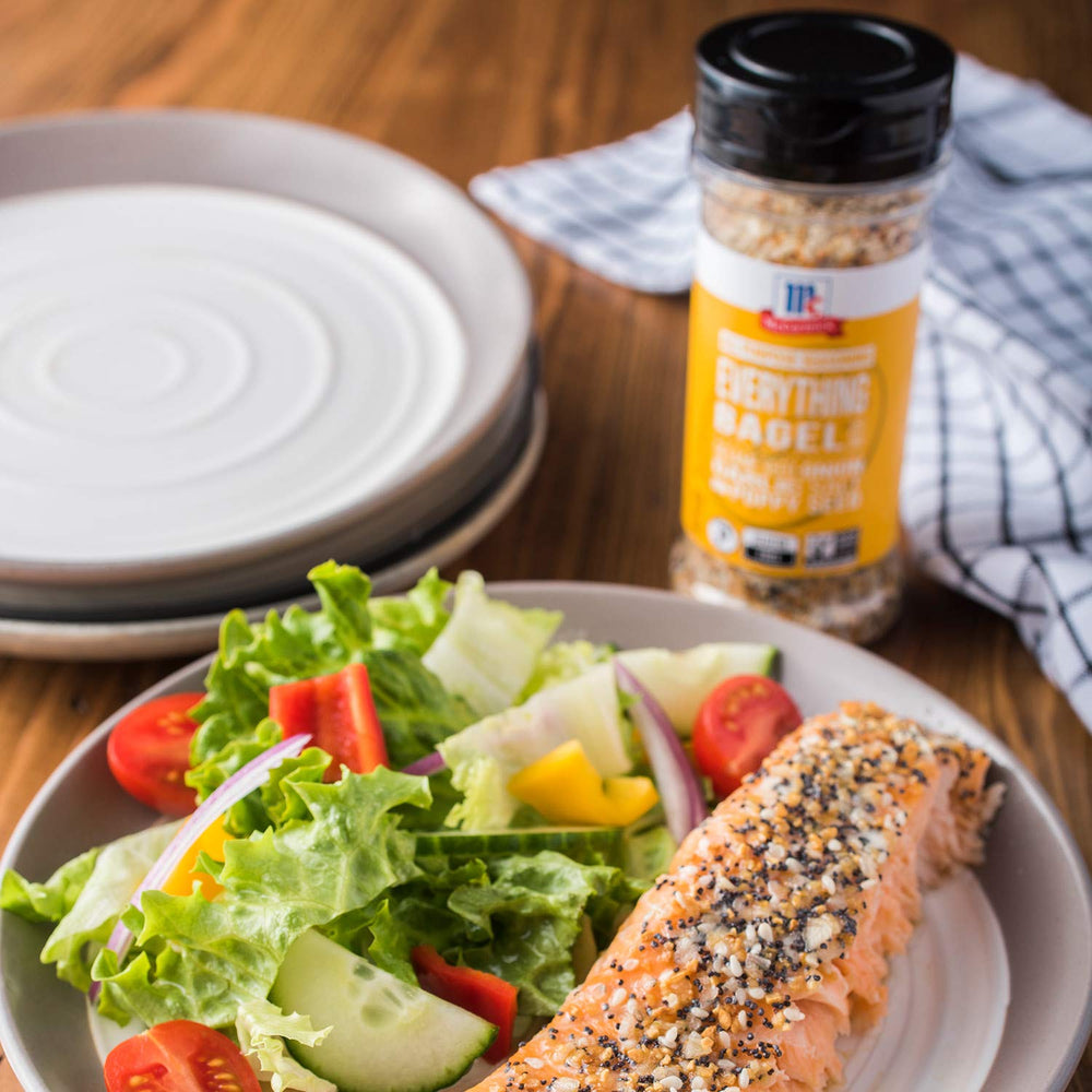 Hummus dip enhanced with McCormick Everything Bagel All-Purpose Seasoning.