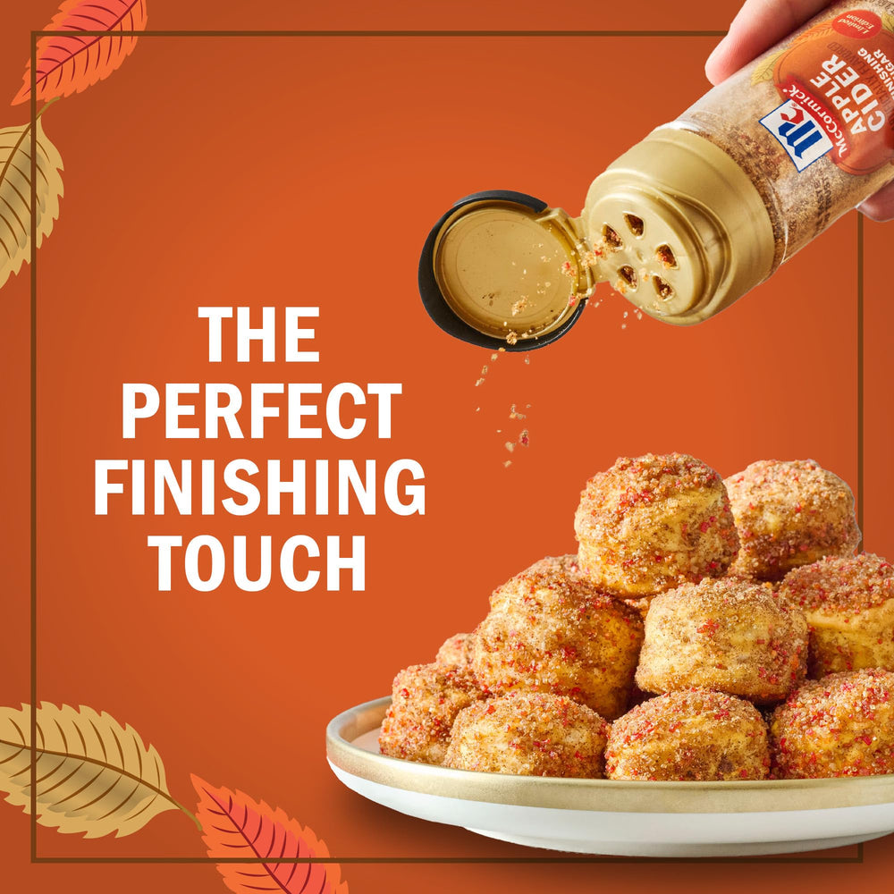Finishing sugar dust on donuts adds cozy apple spice aroma.
