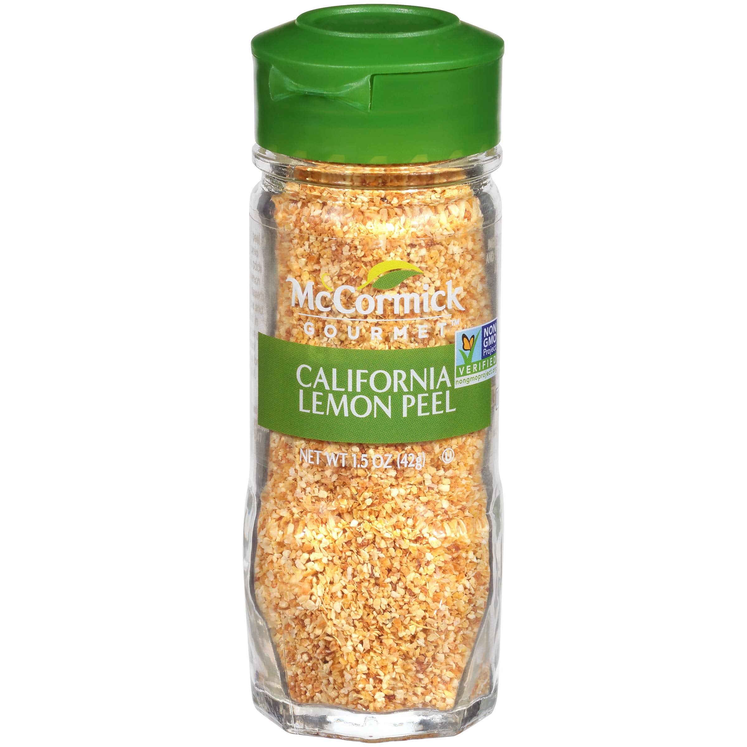 McCormick Gourmet California Lemon Peel bottle highlights premium zest for quick flavor boost.